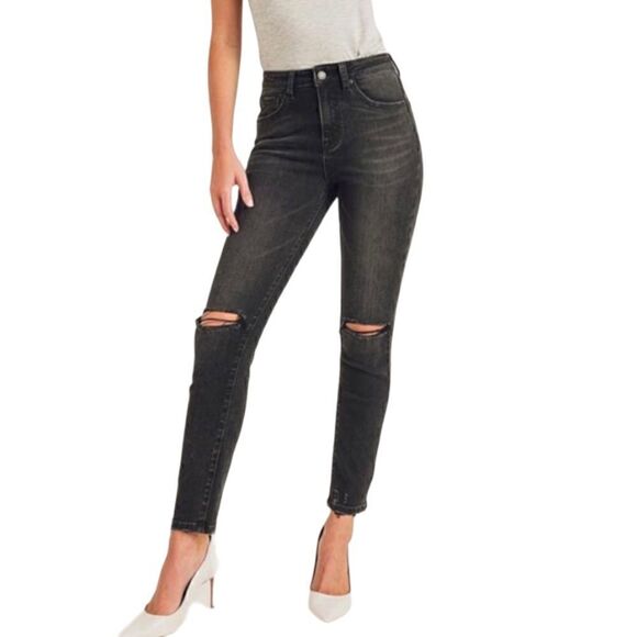 Madewell Black High-Rise Distressed Raw Hem Skinny Jeans Size 29T - Picture 1 of 9